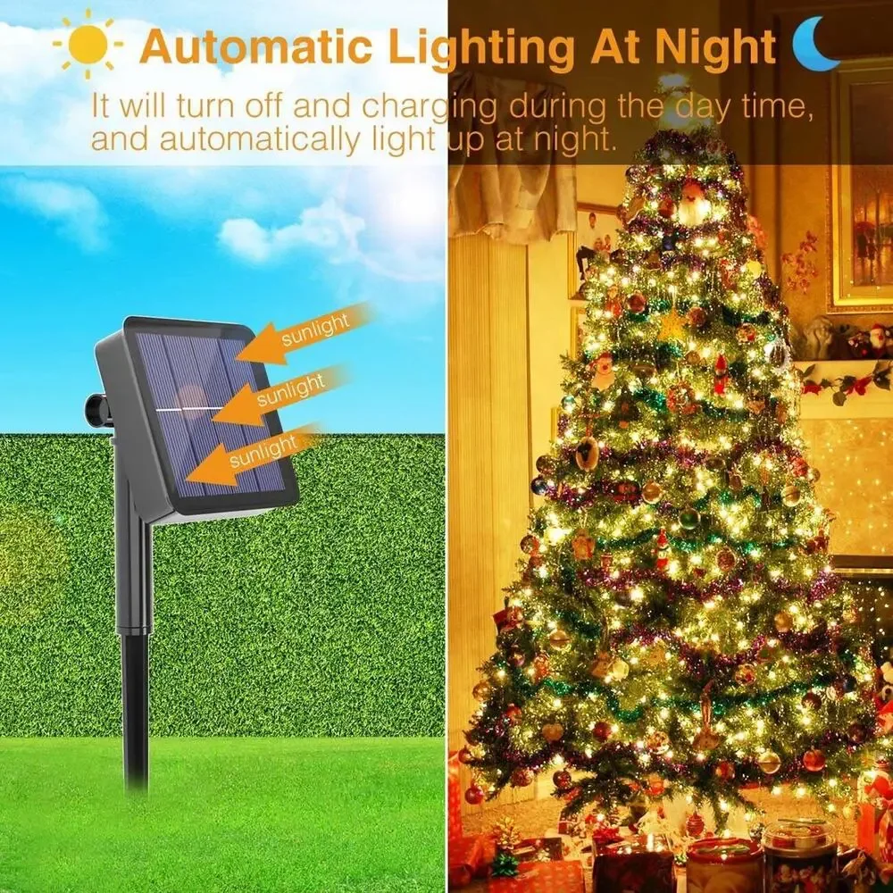 2 Pack 78FT 240 LED 8 Modes Solar String Cooper Wire Fairy Light Outdoor Yard US